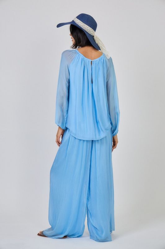 Sofia silke bluse turkis