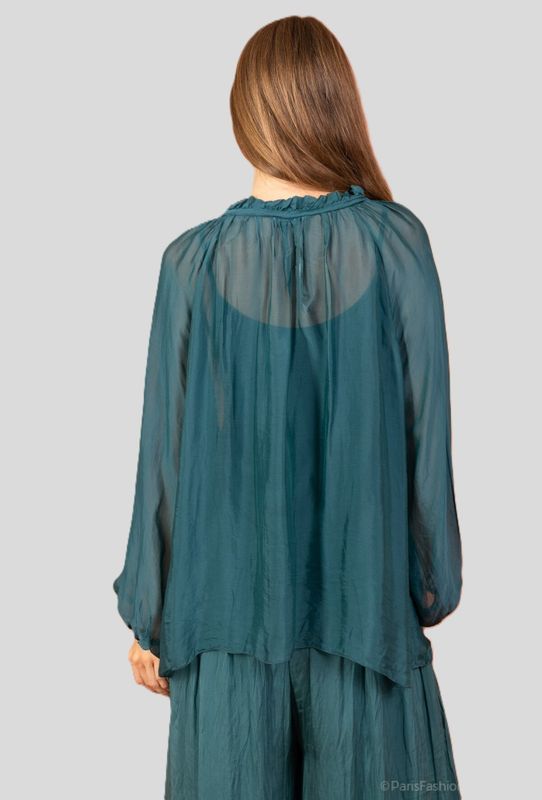 Sofia silke bluse turkis