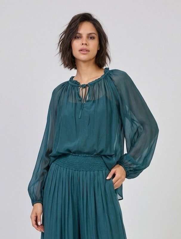 Sofia silke bluse turkis